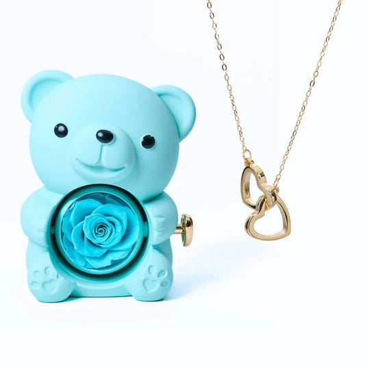 ETERNAL ROSE BEAR & PERSONALISED NECKLACE