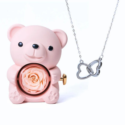 ETERNAL ROSE BEAR & PERSONALISED NECKLACE