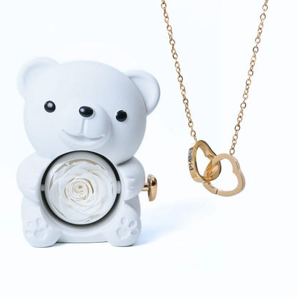 ETERNAL ROSE BEAR & PERSONALISED NECKLACE